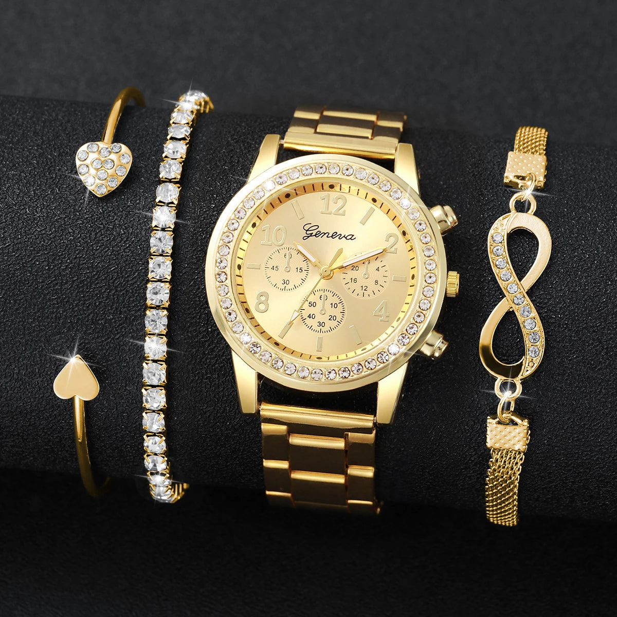 Luxury Rhinestone Women Watches Set with Steel Band - Smarsty