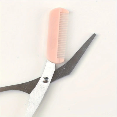 Pink Eyebrow Trimming Scissors with Built-In Comb - Smarsty