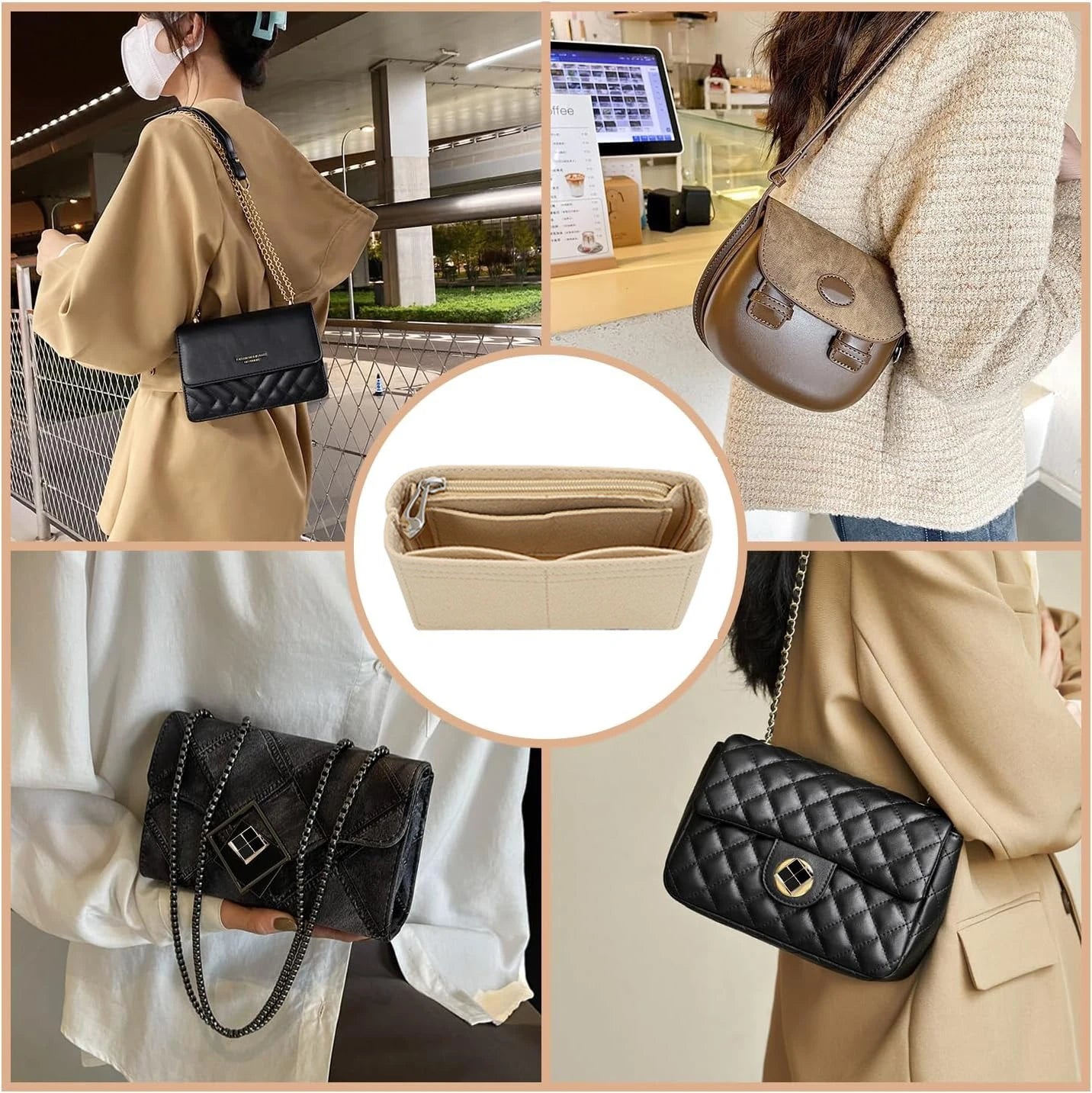 Bag Organizer for Small Tote Bag Timid Bag Storage & Finishing Inner Bag Liner Handbags Insert Organizer fit Mini Size