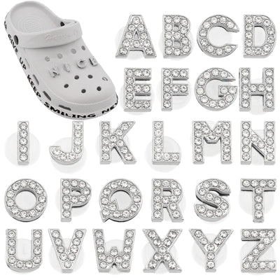 1PC Shoe Charms Glitter Rhinestone Letter Crystal Alphabet Shoes Charm Decorations Jewelry Slider Bracelet Wristbands Accessorie - Smarsty