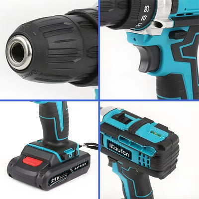 Multifunctional 21V rechargeable impact drill lithium battery cross-border flashlight gun drill electric screwdriver electric dr