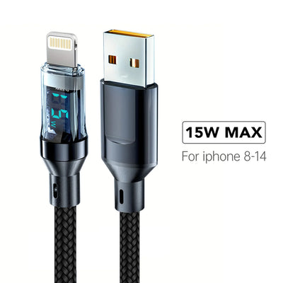 OOZCC LCD Watt Display Cable, Max 120W Super Fast Charging USB Type C Cable Data Transfer, USB A to Lightning for IPhone14 Pro - Smarsty