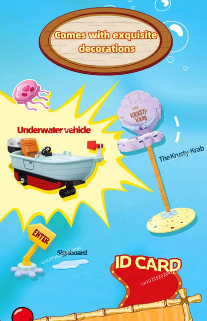 Spongebob building block cartoon Krusty Krab creative restaurant scene model Patrick Star assembly toy children's birthday gift by Smarsty