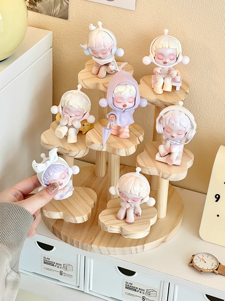 Wooden Display Riser Stand Organizer Shelf Stand for Toys and Dolls Figure Display Cabinet Cute Dolls Storage Rack Decoration by Smarsty