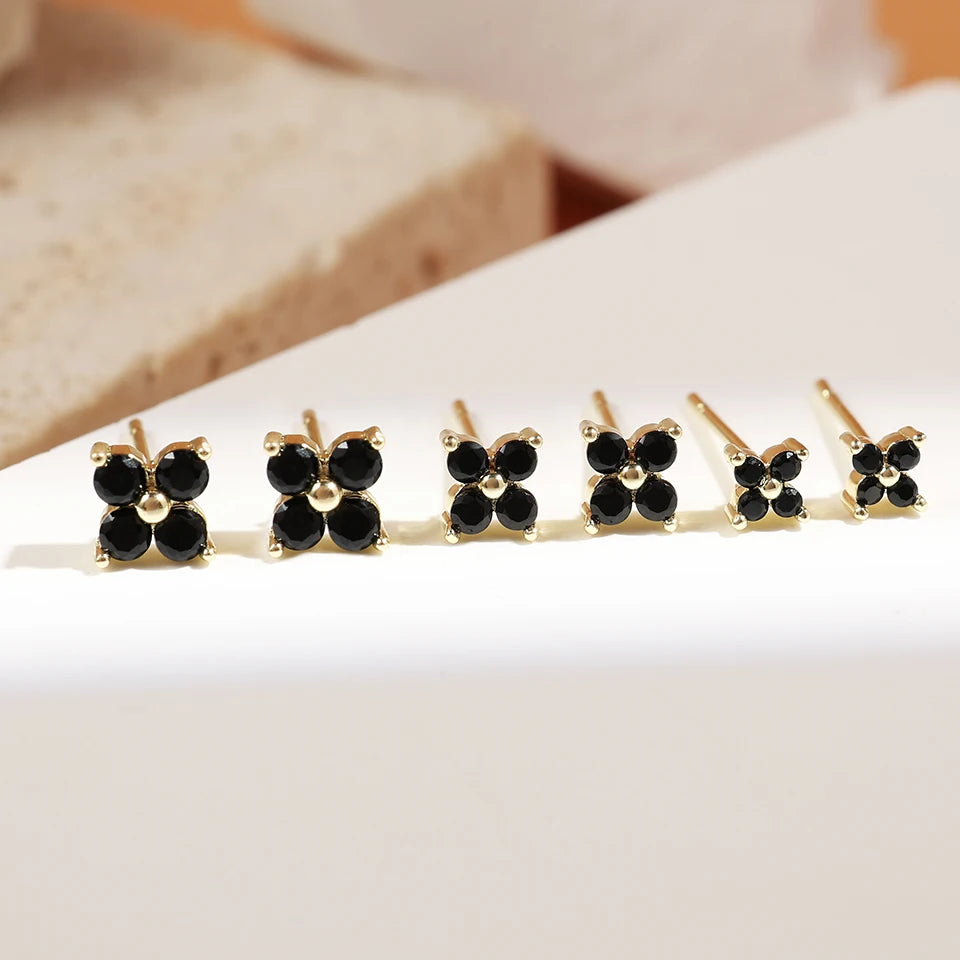 Minimalist Flower Stud Earrings Gold Cubic Zirconia - Smarsty