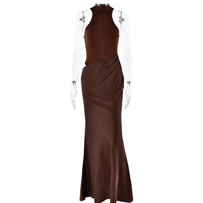 JULISSA MO Satin Sexy Hollow Out Women Maxi Dress Black Sleeveless High Waist Dress Female Autumn Skinny Elegant Party Clubwear - Smarsty