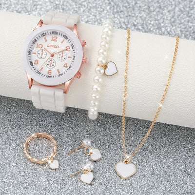 Women's Casual Silicone Band Quartz Watch Set - Smarsty