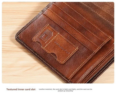 Men Wallet Genuine Leather Rfid Blocking Trifold Wallet Vintage Thin Short Multi Function ID Credit Card Holder Male Purse Money - Smarsty
