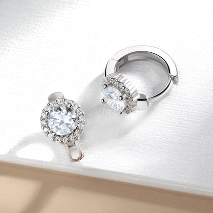 Moissanite Hoop Earrings Sterling Silver Bridal Sparkle - Smarsty