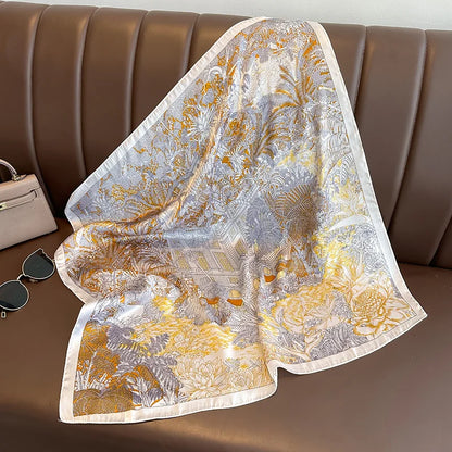 Bohemian Floral Print Silk Scarf for Women Sun Protection - Smarsty