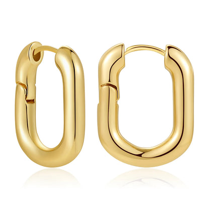 Gold Plated CZ Huggie Hoop Earrings Geometric U Shape - Smarsty