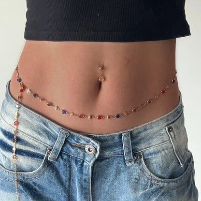 Fashion Colored Glass Crystal Waist Chain for Women - Smarsty