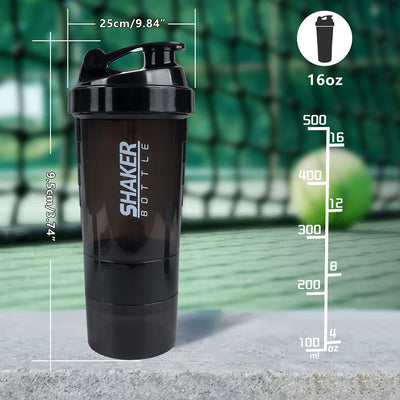 3 Layers Shaker Protein Bottle Powder Shake Cup Water Bottle Plastic Mixing Cup Body Building Exercise Bottle - Smarsty