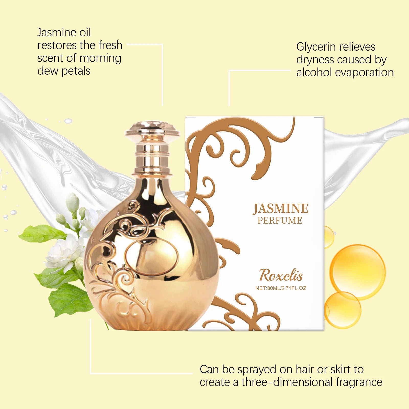 Jasmine Perfume - Fresh Jasmine as Main Note, Long-Lasting Fragrance to Enhance Elegant Temperament | Eau de Parfum for Women