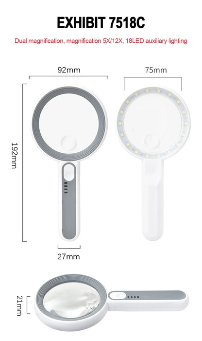 Rechargeable Handheld Magnifier with LED Light for Easy Reading - Smarsty