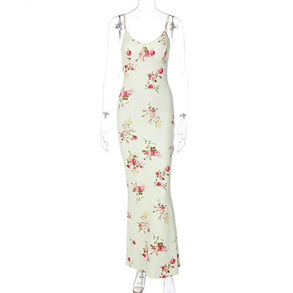 Dulzura Sexy Y2K Clothes Floral Print Sleeveless Backless Bodycon Maxi Dresses For Women 2023 Club Birthday Party Elegant Outfit - Smarsty