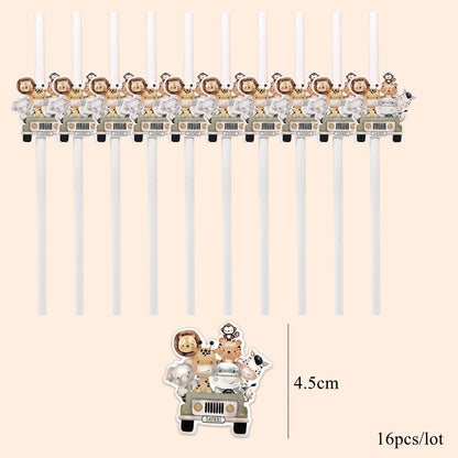 16Pcs Eco-Friendly Wild Animal Paper Straws for Kids Parties - Smarsty