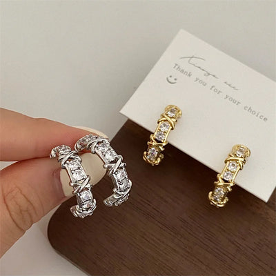 Vintage CC Stud Earrings Cubic Zirconia Korean Style Gift - Smarsty