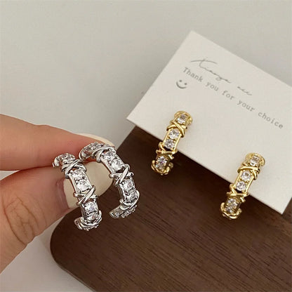 Vintage CC Stud Earrings Cubic Zirconia Korean Style Gift - Smarsty