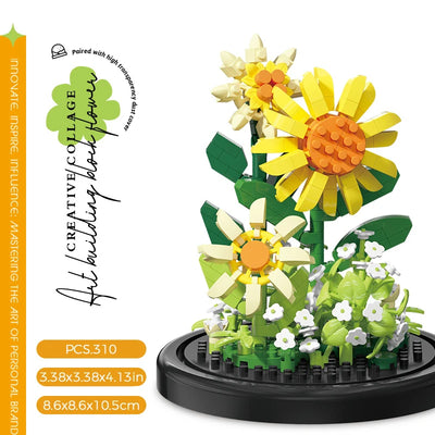 Micro particle building block bouquet handmade gift, children's puzzle toy handmade DIY sunflower desktop decoration ornament - Smarsty
