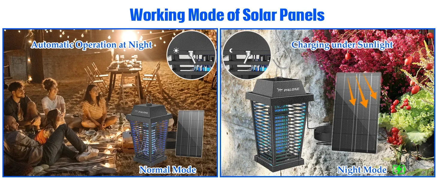 Solar Bug Zapper 4500V Electric Mosquito Zapper Outdoor,USB-C and Solar Panel Dual Charging Electric Zapper Racket with UV Light