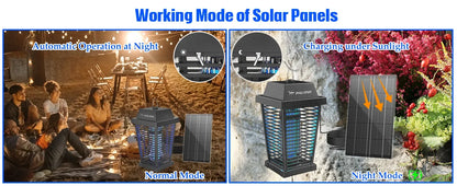 Solar Bug Zapper 4500V Electric Mosquito Zapper Outdoor,USB-C and Solar Panel Dual Charging Electric Zapper Racket with UV Light