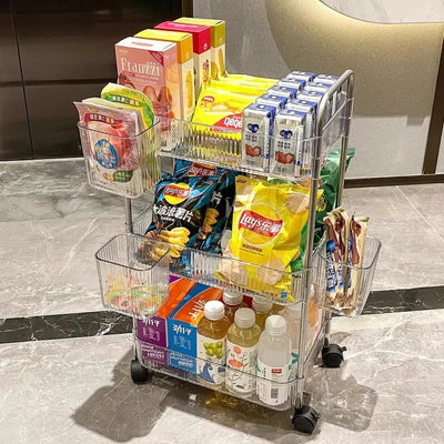 3/4 Layer Rolling Trolley Storage Rack Movable Trolley With Hanging Basket Bathroom Storage Makeup Snack Organizer Transparent by Smarsty