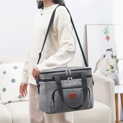 Double Layer Insulated Lunch Cooler Tote Shoulder Strap - Smarsty