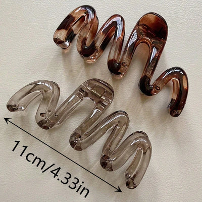 Wavy Amber Brown Large Hair Clip Glossy Lightweight 11cm - Smarsty