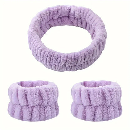 Coral Velvet Makeup Hairband Set for Easy Face Washing - Smarsty