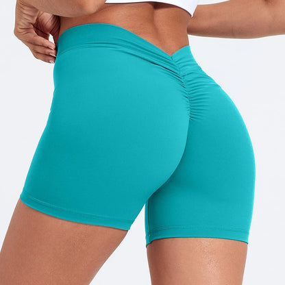 Sexy V-Back Shorts High Waisted Hip Lifting Yoga Shorts Women's Nylon Tight Fitting Shorts Training Sports Fitness Pants - Smarsty