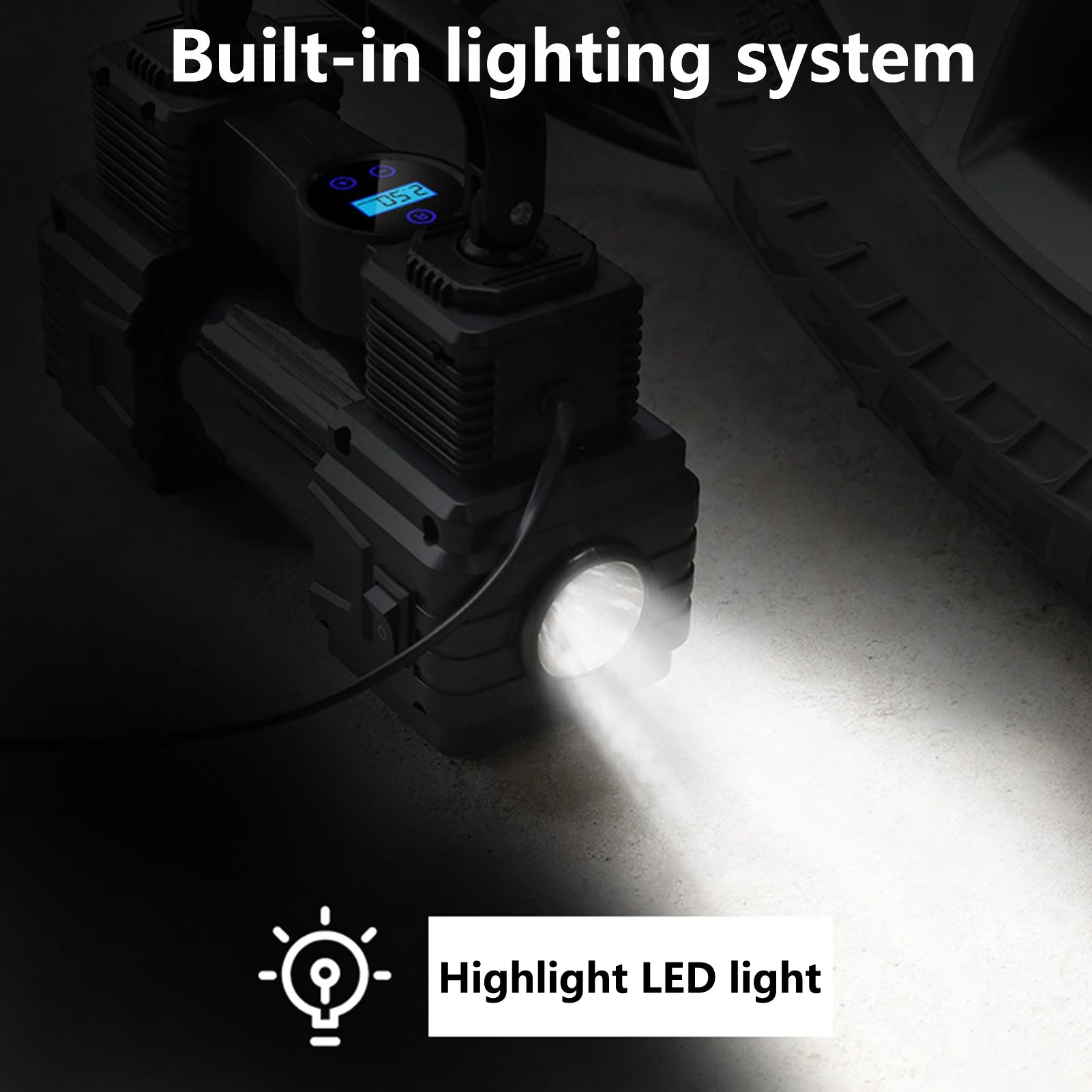 Automatic Digital Display Smart Preset Inflation Tire Inflator with LED Light 12V 150PSI Wire Auto Tire Inflator Pump