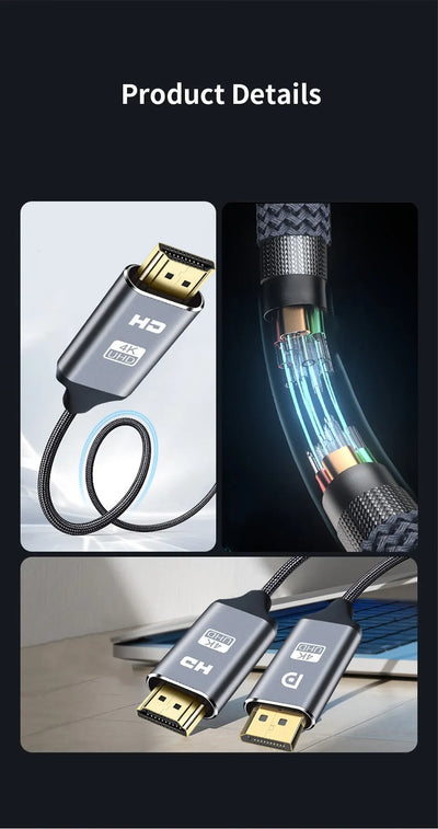 DisplayPort to HDMI Cable 4K Video and Audio - Smarsty