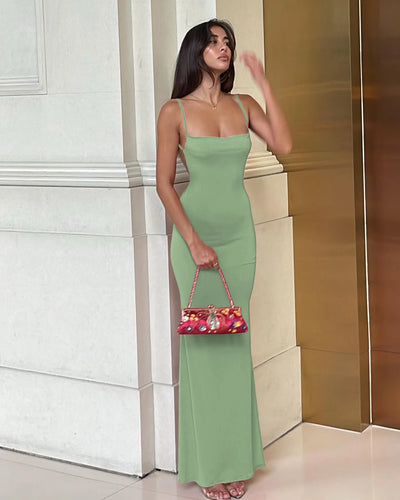 Hugcitar 2025 Spring Solid Sleeveless Backless Elegant Sexy Bodycon Y2K Maxi Prom Dress Women Clothes Birthday Party Casual Y2K - Smarsty