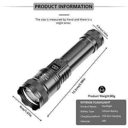 Rechargeable LED Flashlight Zoomable Torch with COB Side Led 7 Modes Waterproof High Power Hand Light Outdoor Wilderness Camping