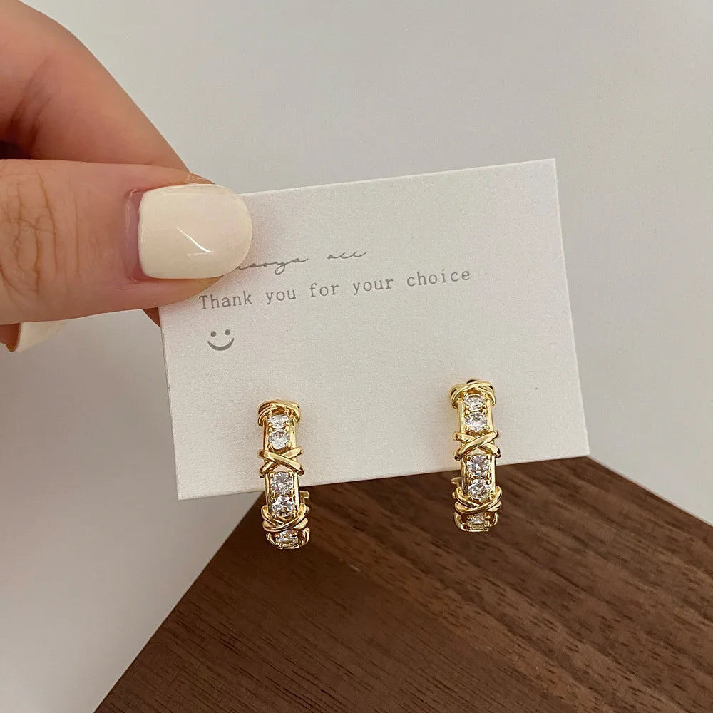 Vintage CC Stud Earrings Cubic Zirconia Korean Style Gift - Smarsty