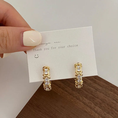 Vintage CC Stud Earrings Cubic Zirconia Korean Style Gift - Smarsty