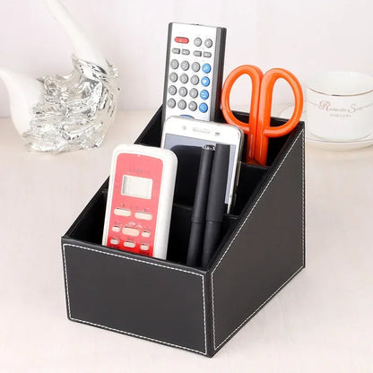 5 Grid Pu Leather Organizer Remote Control Phone And Tv Holder Desk Storage Box Cosmetics Brush by Smarsty