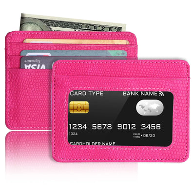 Minimalist Slim Credit Card Holder with Transparent ID Window, Small Leather Card Wallet for Women Men - Smarsty