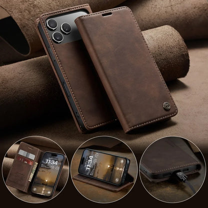 iPhone 17 Air 16 15 14 Retro PU Leather Magnetic Book Phone Wallet Flip Case by Smarsty