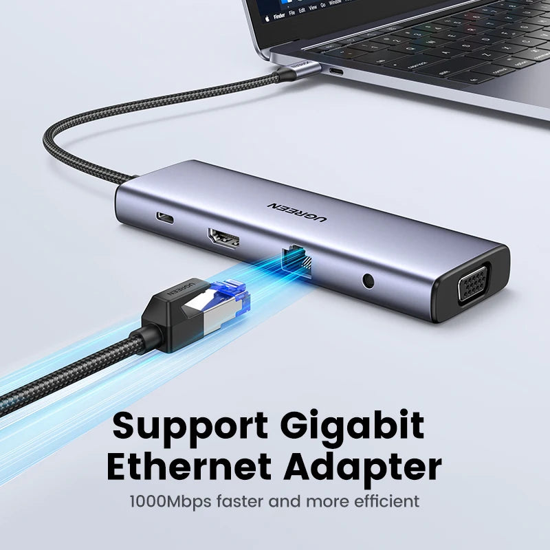 USB C Multiport Hub 4K HDMI Ethernet Dock PD100W Compact