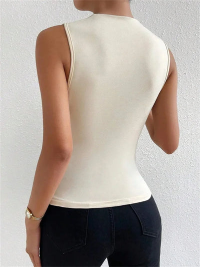Fashion Casual Mock Neck Ruched Tank Top for Women Summer 2024 Solid Color Pleated Sleeveless Tee Shirt Tshirt Streetwear Y2K - Smarsty
