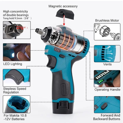 Brushless Electric Impact Wrench 120N.m Cordless Power Tool - Smarsty
