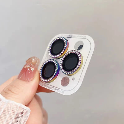 3-2Pcs Luxury Diamond Camera Protector For IPhone 17 16 15 14 13 Pro Max Plus Glitter Ring Lens Glass Back Lens Cap Shinny Cover - Smarsty