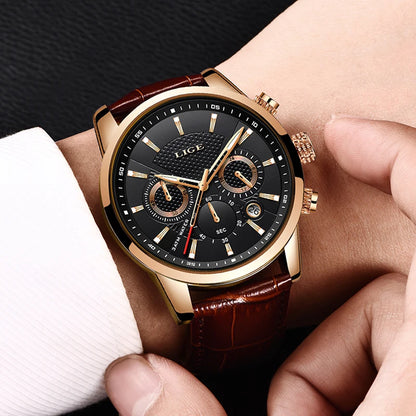LIGE Luxury Men's Leather Sport Watch with Chronograph - Smarsty