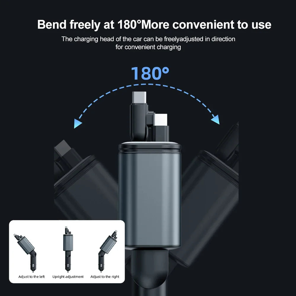 5-in-1 180W Car Fast Charger USB Type-C Power Adapter Retractable Phone Charger With Roof Starlight For IOS Android Phones - Smarsty