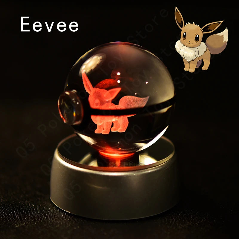 Pokemon Crystal Ball 3D Pikachu Mewtwo Mew Gengar Night Light Lamp Base Pokeball Crystal Pokemon Glass Ball Figure Birthday Gift - Smarsty