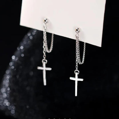 Punk Silver Cross Drop Earrings for Unique Gothic Style - Smarsty
