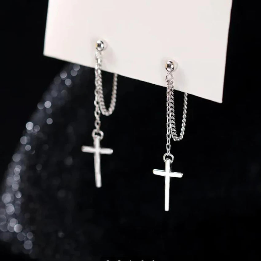 Punk Silver Cross Drop Earrings for Unique Gothic Style - Smarsty