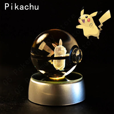 Pokemon Crystal Ball 3D Pikachu Mewtwo Mew Gengar Night Light Lamp Base Pokeball Crystal Pokemon Glass Ball Figure Birthday Gift - Smarsty